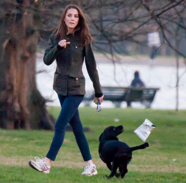 Duchess of Cambridge takes Lupo for a walk in Kensington Park Gardens.
